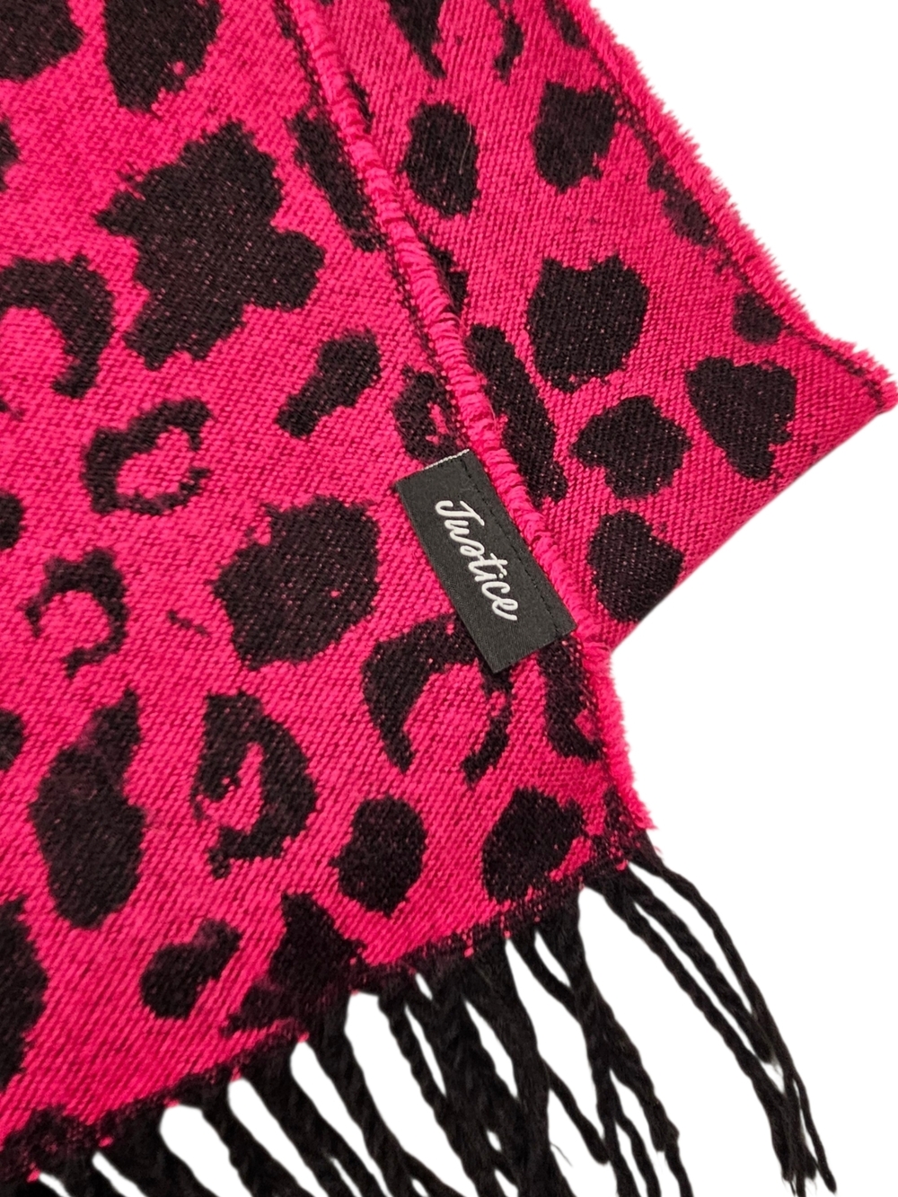 5/$25 Justice Hot Pink Leopard Print Scarf Fringe Knit Soft Winter Wrap Youth